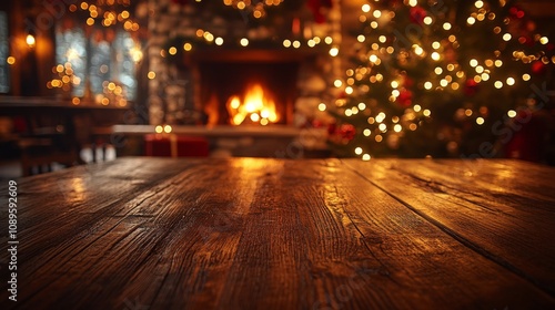 Rustic Wooden Table Festive Christmas Fireplace Setting