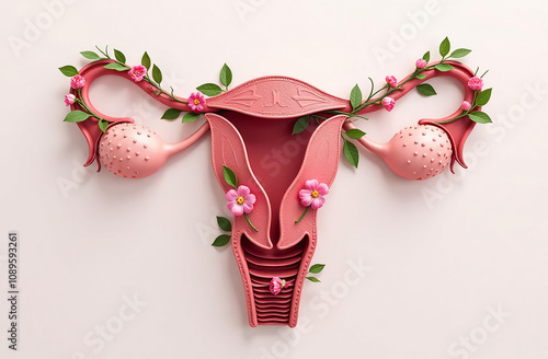 Female reproductive system and uterus on a white background. The concept of gynecological health.