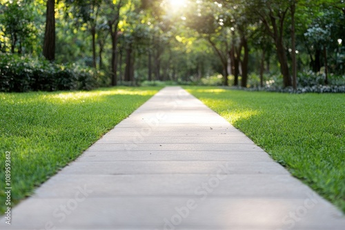 Serene Tree-Lined Footpath Bathed in Sunlight, Inviting Walks Through a Tranquil Suburban Neighborhood Surrounded by Lush Greenery and Nature's Beauty