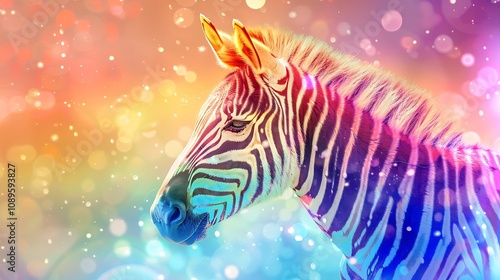 A vibrant, artistic depiction of a zebra against a colorful, blurred background, showcasing creativity and wildlife.