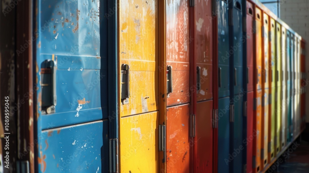 Row of colorful lockers sitting next to each other, perfect for school or office settings