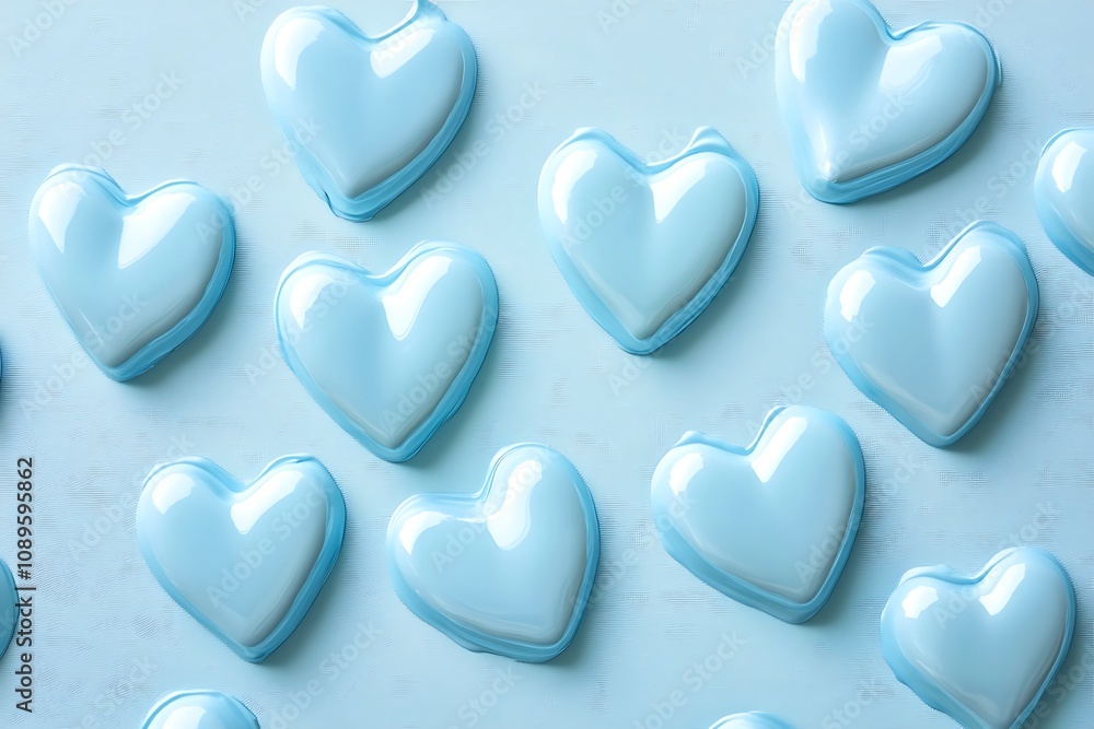 Fototapeta premium Baby blue background with subtle pastel heart shapes