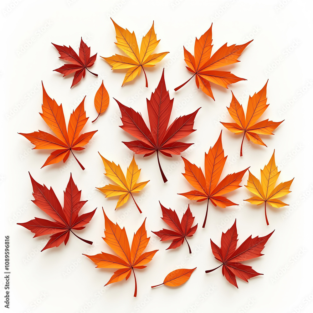 Scattered maple leaves in vibrant autumn colors