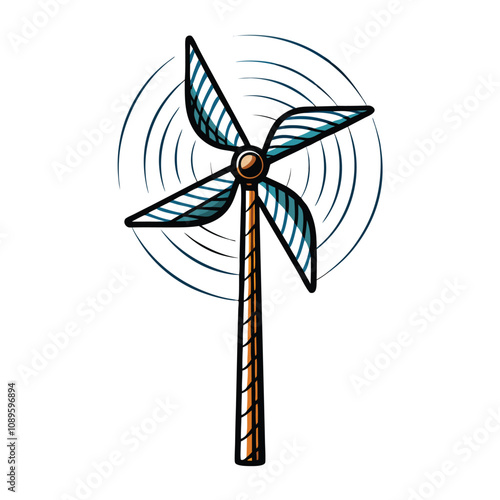 Create a high-resolution editable stroke vector graphic of a classic windmill with one rotating blade, emphasizing detail and clean lines.