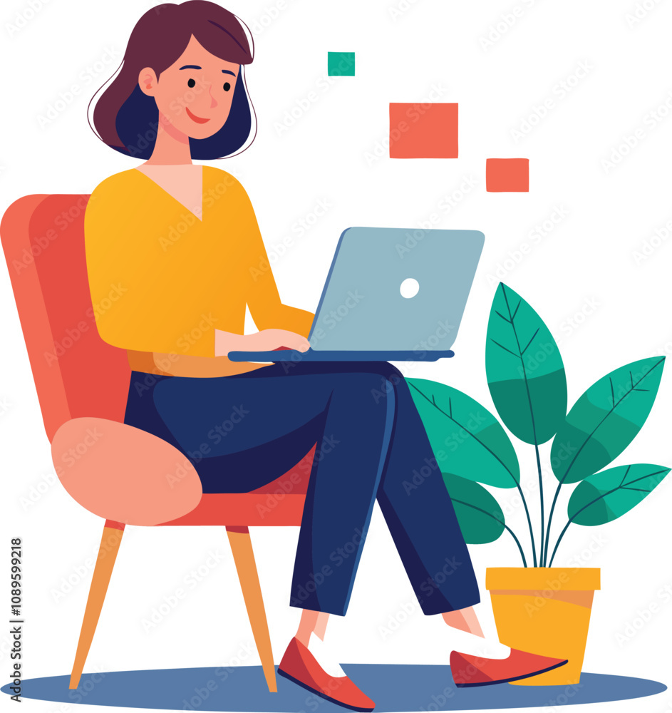 a girl is using his laptop vector a girl is using his laptop vector