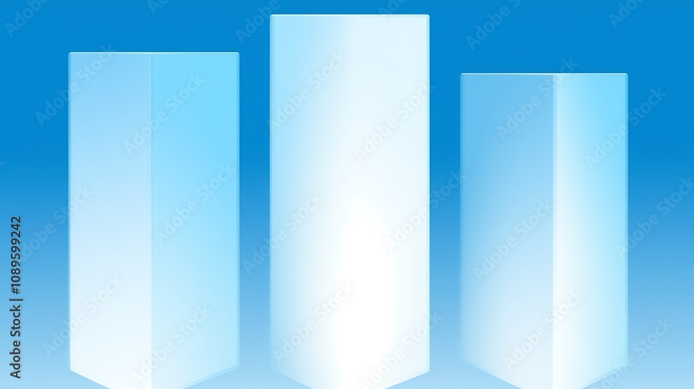 Three Tall Light Blue Rectangular Blocks Against Blue Background Three Tall Light Blue Rectangular Blocks Against Blue Background