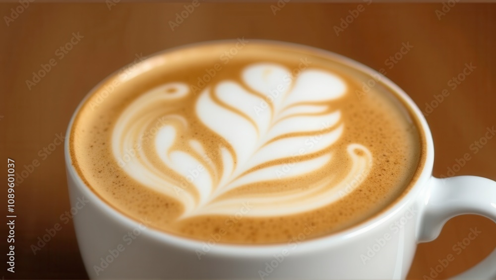 Close-up of a white cup with latte art, creamy foam design, on a brown background. Generative, AI,
Close-up of a white cup with latte art, creamy foam design, on a brown background. Generative, AI,