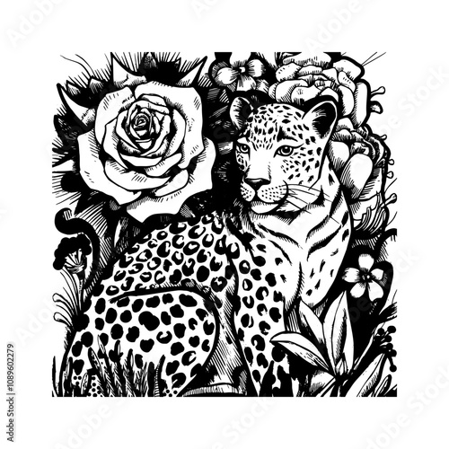 Wallpaper Mural leopard and flowers Torontodigital.ca