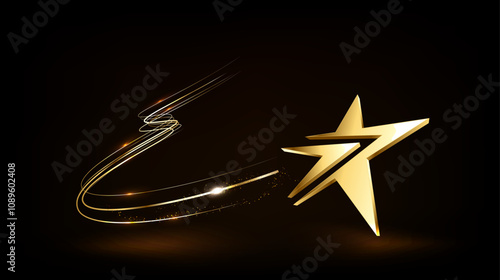 Award ceremony background with 3d gold star and ribbon element and glitter light effect decoration.