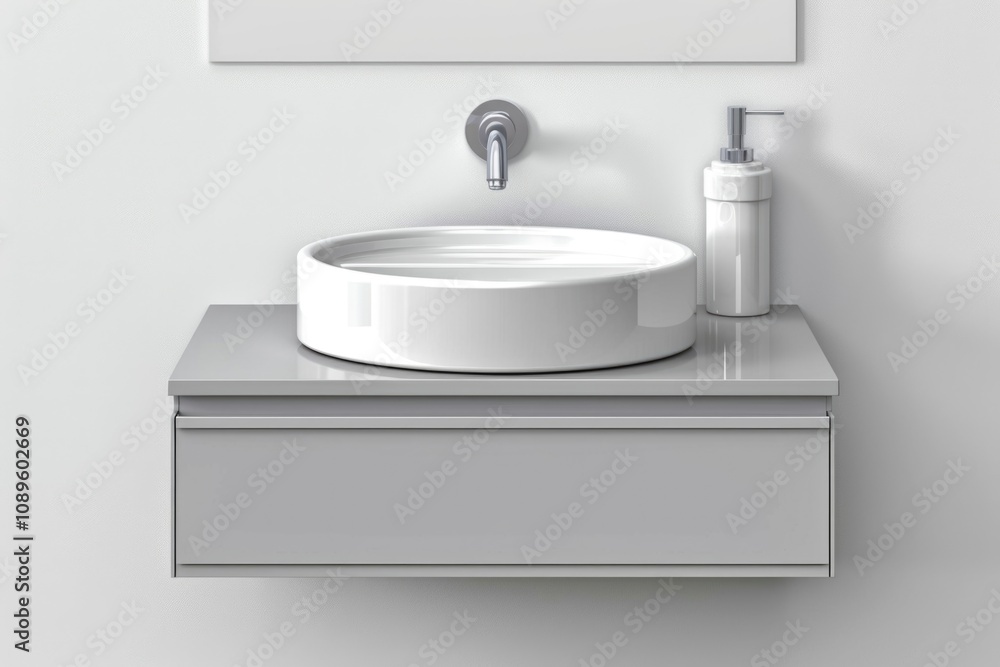 A white sink and mirror set in a kitchen or bathroom A white sink and mirror set in a kitchen or bathroom