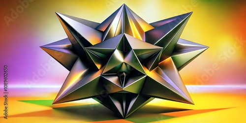 Shiny Abstract Geometric Star Sculpture Modern Art Design Colorful Background