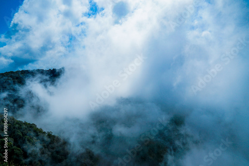 Misty landscape retreat mountain range nature photography cloudy environment aerial view serenity and tranquility