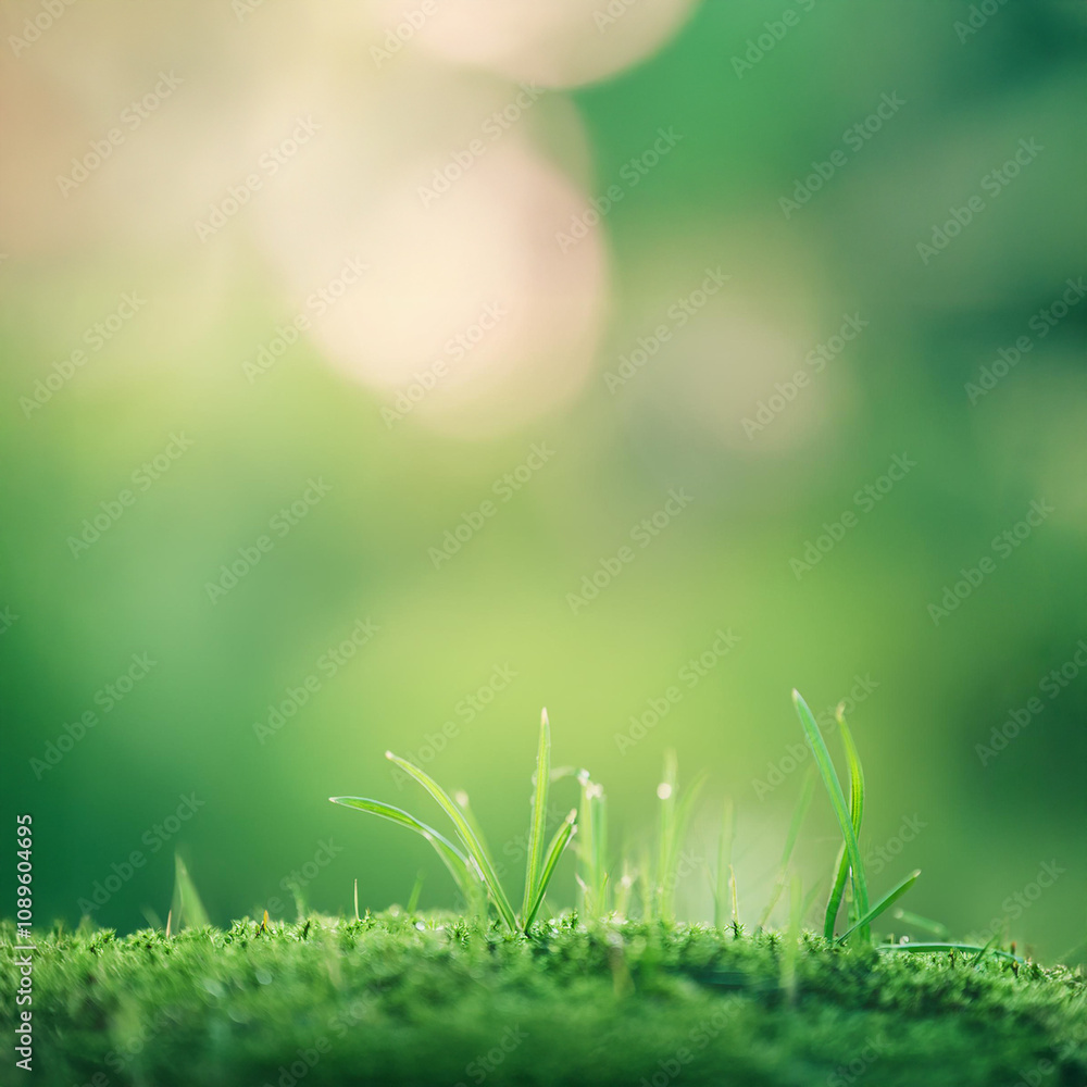 Obraz premium Super macro close-up of tiny dew drops on mosses grasses , ready to be placed as a letter for artwork.