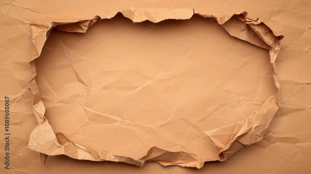 Torn brown paper with a central hole, creating a frame. Torn brown paper with a central hole, creating a frame.