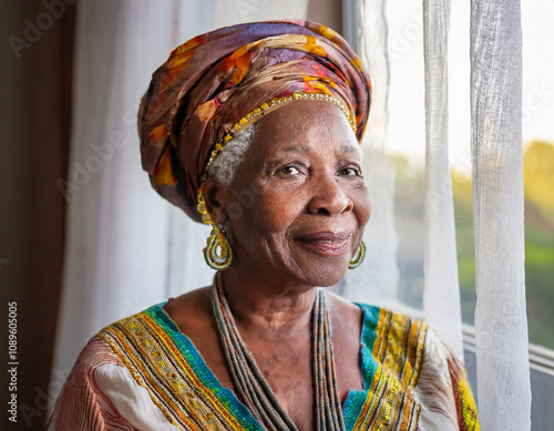 Senior Woman Wearing Traditional African Cultural Clothing