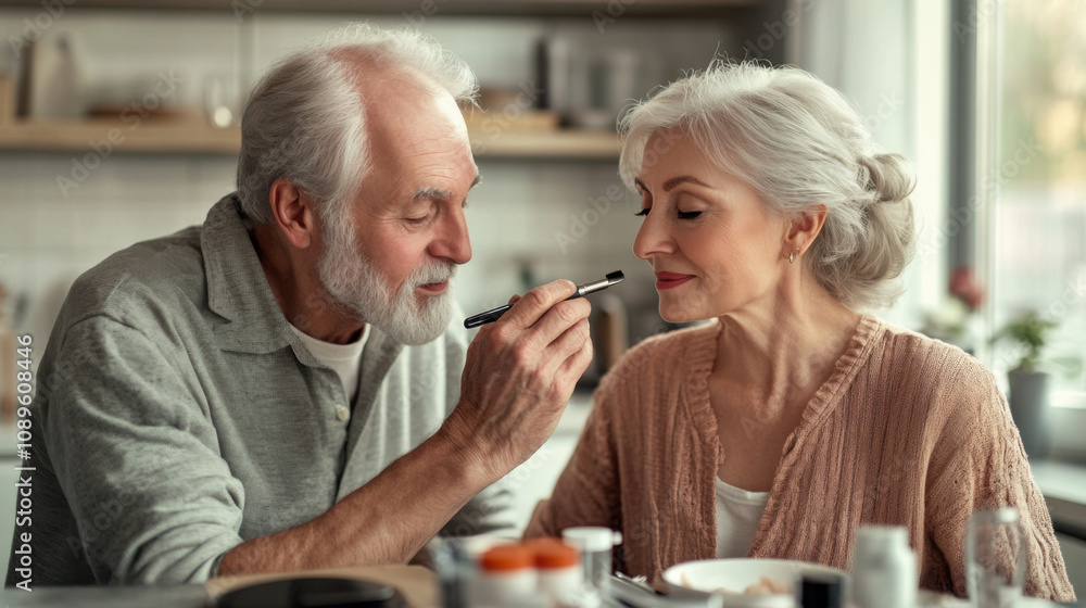 Loving Senior Couple Sharing a Moment in Cozy Kitchen Setting. Generative ai Loving Senior Couple Sharing a Moment in Cozy Kitchen Setting. Generative ai