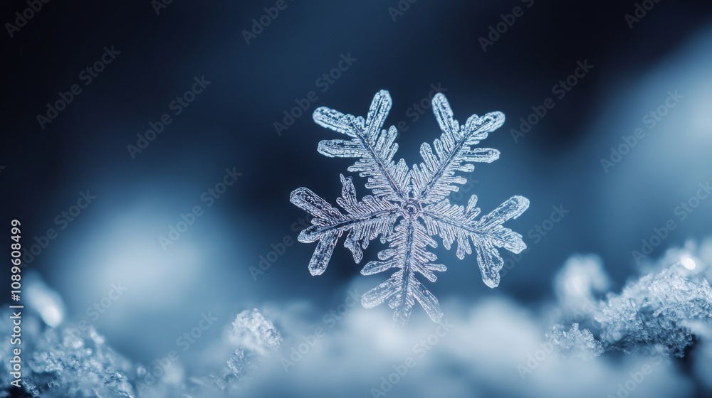 Intricate Snowflake Resting on a Snowy Surface Intricate Snowflake Resting on a Snowy Surface