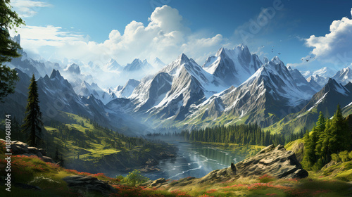 Wallpaper Mural A fantasy art painting of mountain with a lake Torontodigital.ca