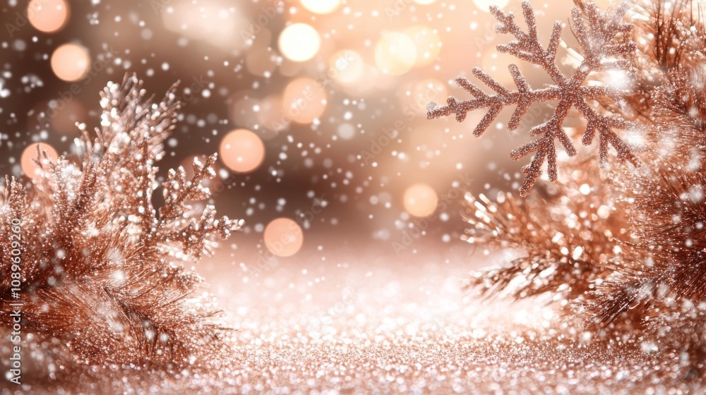 Rose Gold Snowflake Winter Festive Holiday Scene Rose Gold Snowflake Winter Festive Holiday Scene