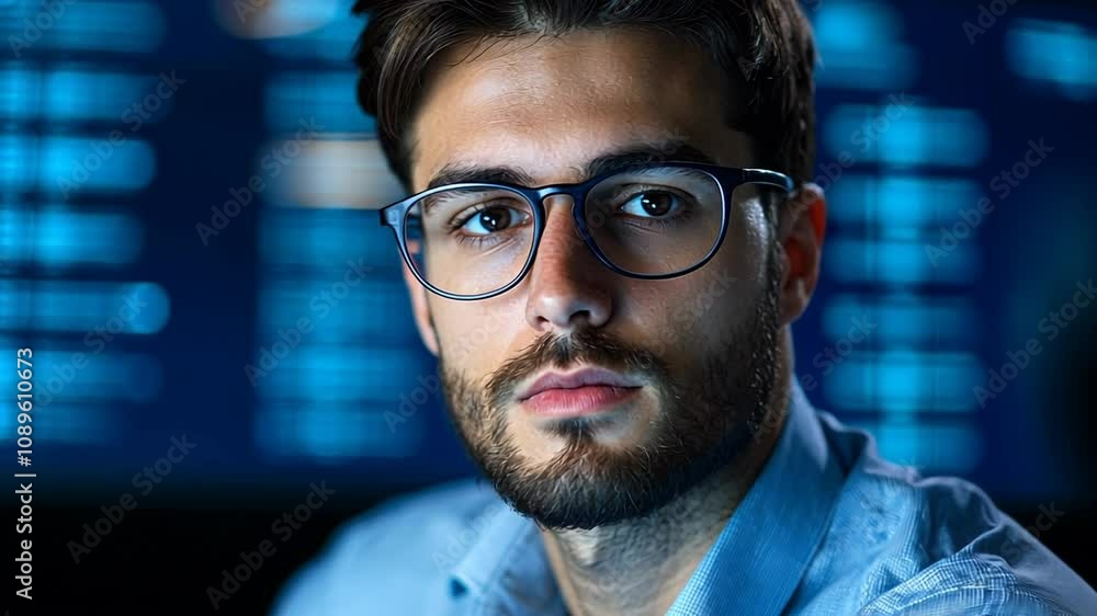 A Caucasian man with glasses in a tech environment, symbolizing innovation and modern business A Caucasian man with glasses in a tech environment, symbolizing innovation and modern business