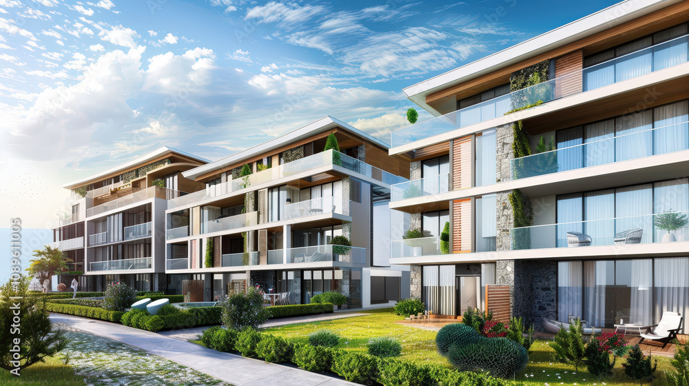 Fototapeta premium glass balconies on a modern apartment complex