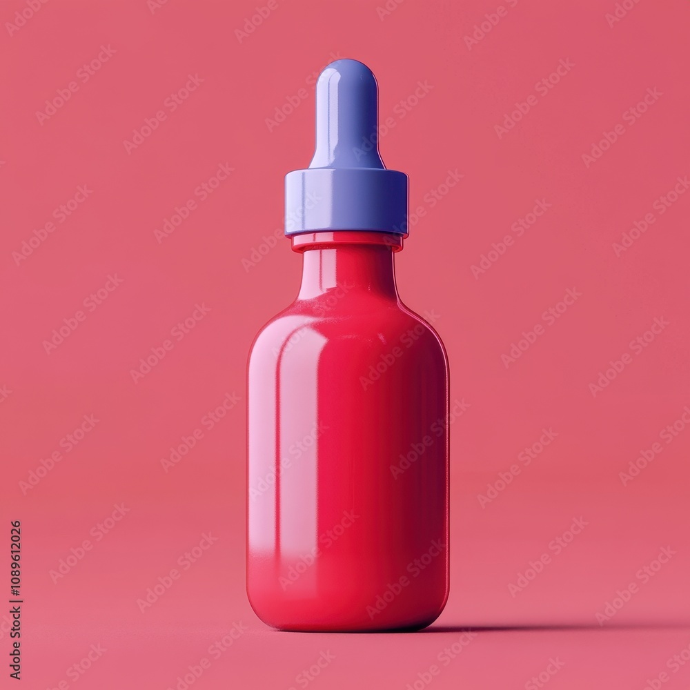 Vibrant Red Serum Bottle on a Solid Pink Background Vibrant Red Serum Bottle on a Solid Pink Background