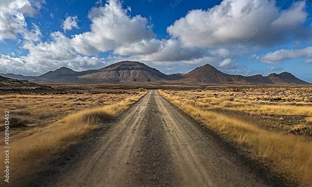 Scenic dirt road leading through mountainous landscape. Scenic dirt road leading through mountainous landscape.