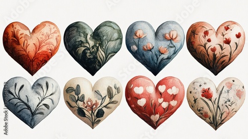 Valentine's day, watercolor illustration in the form of hearts pattern. Heart element design for Valentine's Day