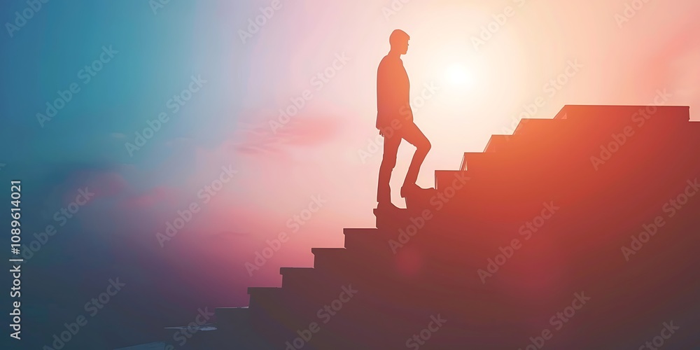 Ambitious Business Man Climbing Stairs to Meet in a Corporate Setting, Symbolizing Determination, Progress, and the Pursuit of Professional Success Ambitious Business Man Climbing Stairs to Meet in a Corporate Setting, Symbolizing Determination, Progress, and the Pursuit of Professional Success