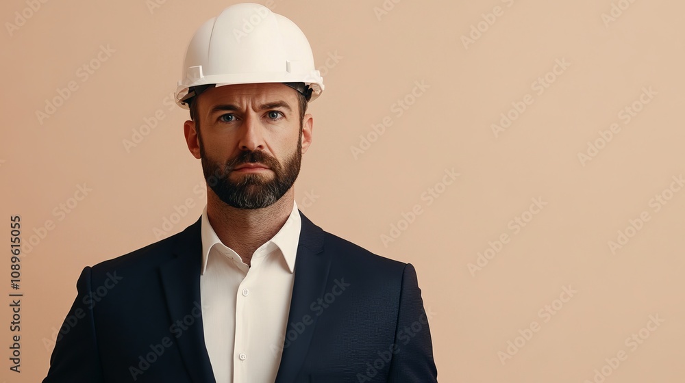 Confident Businessman in a Formal Suit with a Hard Hat - Professional Portrait Confident Businessman in a Formal Suit with a Hard Hat - Professional Portrait