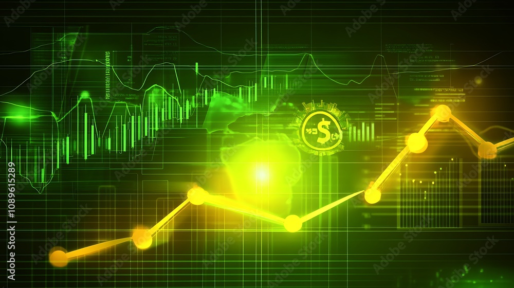 Abstract glowing financial charts and business growth data on a tech background Abstract glowing financial charts and business growth data on a tech background