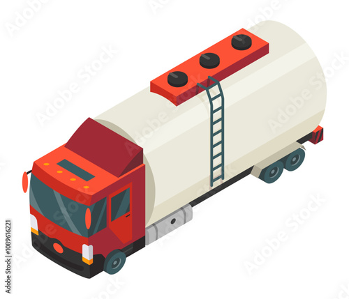 A colorful isometric pixel art illustration depicting a detailed tanker truck