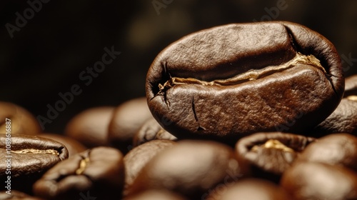 A pile of coffee beans stacked on top of each other, suitable for use in lifestyle or food-related content