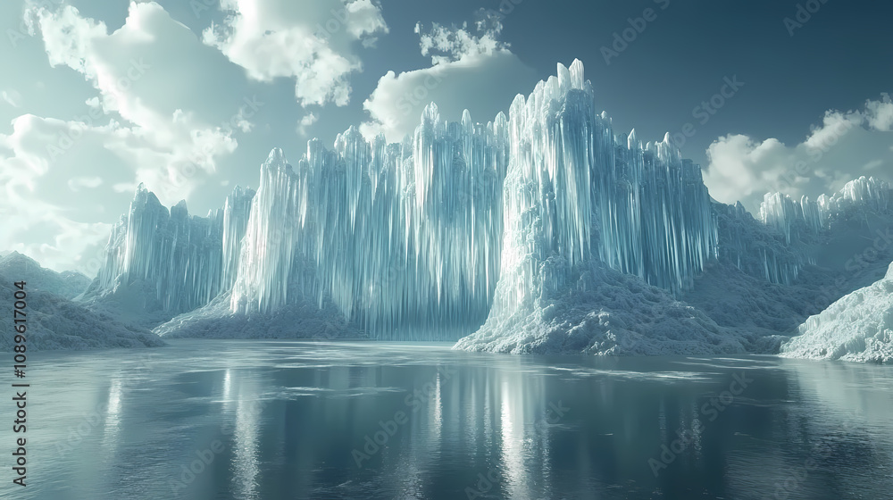 A breathtaking mystical ice palace shimmering brilliantly amidst a vast, frozen landscape. Frozen Ice Palace. Illustration A breathtaking mystical ice palace shimmering brilliantly amidst a vast, frozen landscape. Frozen Ice Palace. Illustration