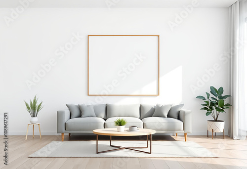 Scandinavian Living Room Interior with a Square Picture Frame Template