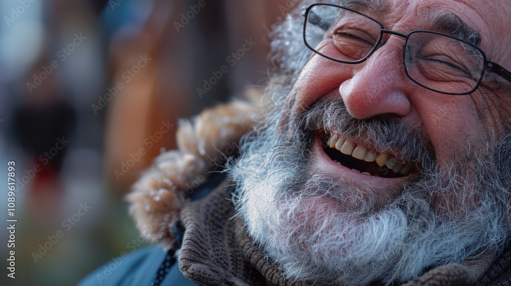 Obraz premium A person with a beard and glasses having a friendly expression, suitable for use in advertising or editorial content