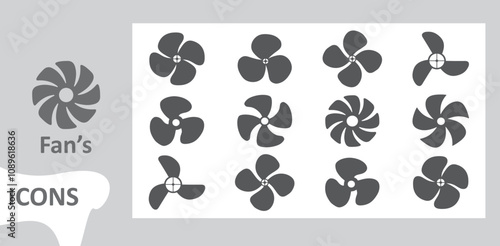 Collection of fan icon. symbols isolated on a white background. Vector illustration. Editable stroke