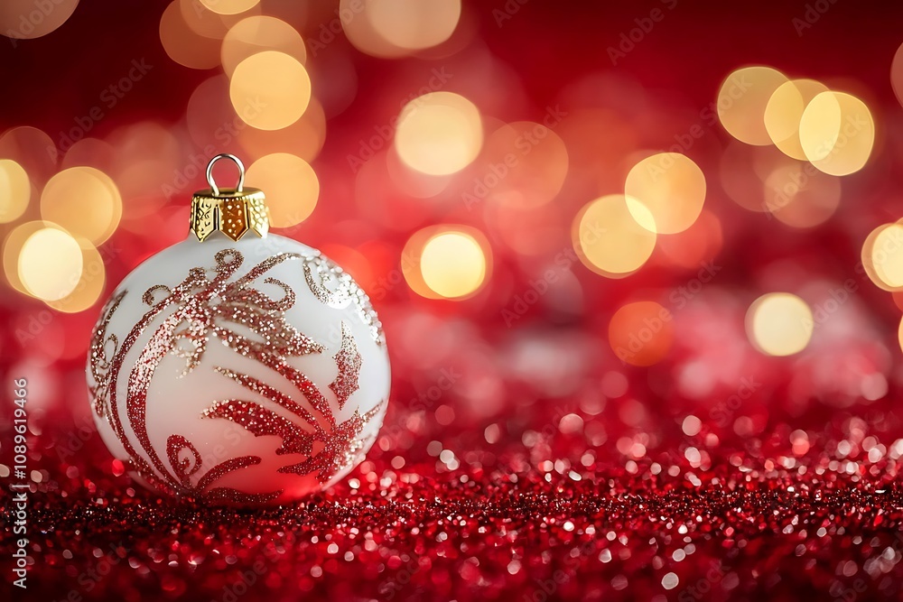 Christmas-themed bokeh lights on a warm red background Christmas-themed bokeh lights on a warm red background