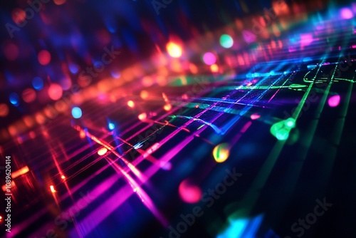 Vibrant Laserlight Texture with Musical Notes photo