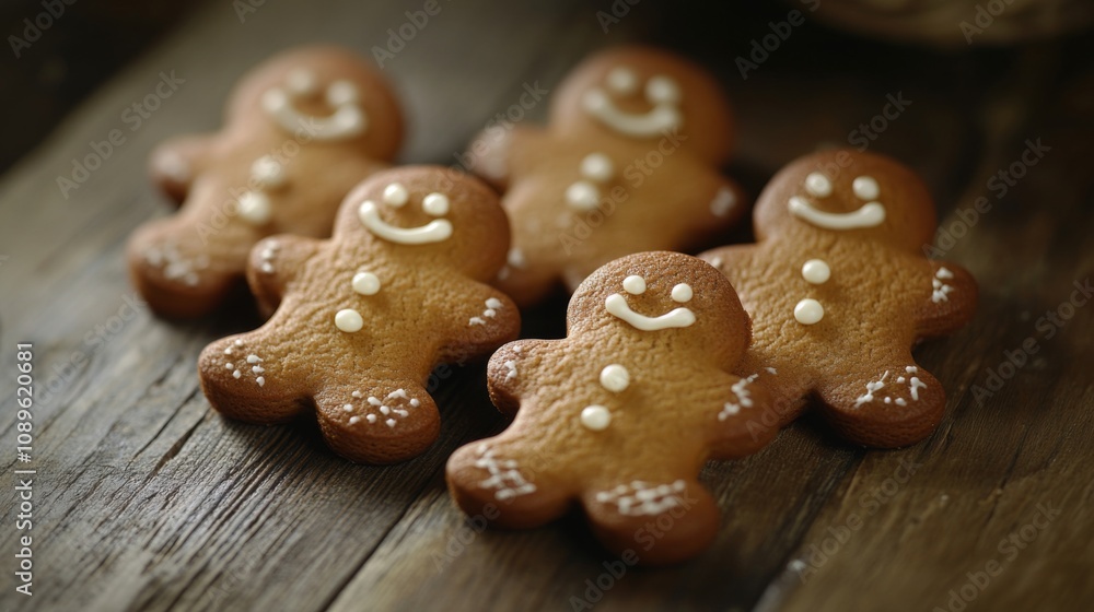 Smiling Gingerbread Men Cookies On Wooden Table Smiling Gingerbread Men Cookies On Wooden Table