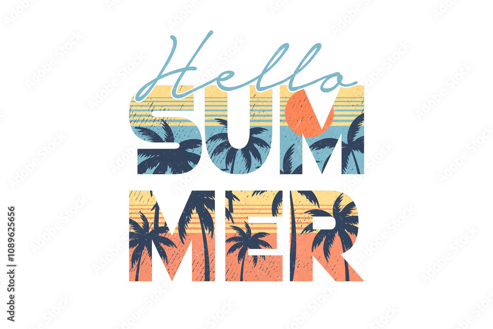 Fototapeta premium Hello Summer, Vintage Beach Sublimation T-Shirt Design
