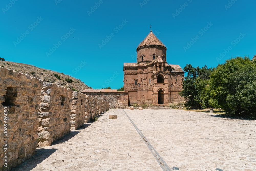 Akdamar Island. Photograph of the road leading to the Holy Cross Cathedral on the island. Van, Turkey. Akdamar Island. Photograph of the road leading to the Holy Cross Cathedral on the island. Van, Turkey.