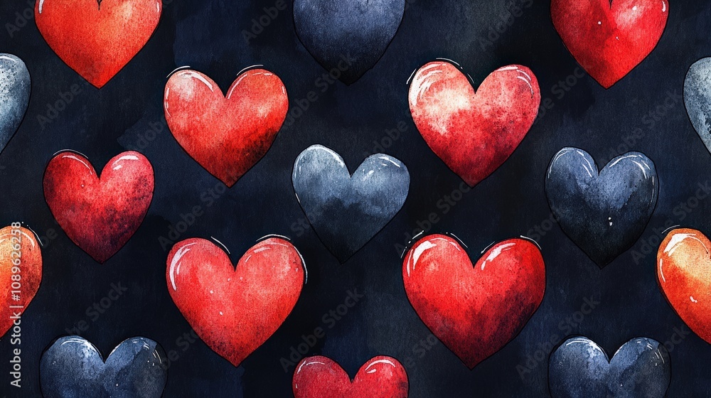 Fototapeta premium Valentine's day, watercolor illustration in the form of hearts pattern. Heart element design for Valentine's Day