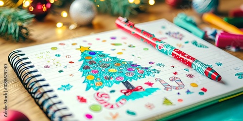 Festive Child s Christmas Tree Drawing Notebook photo