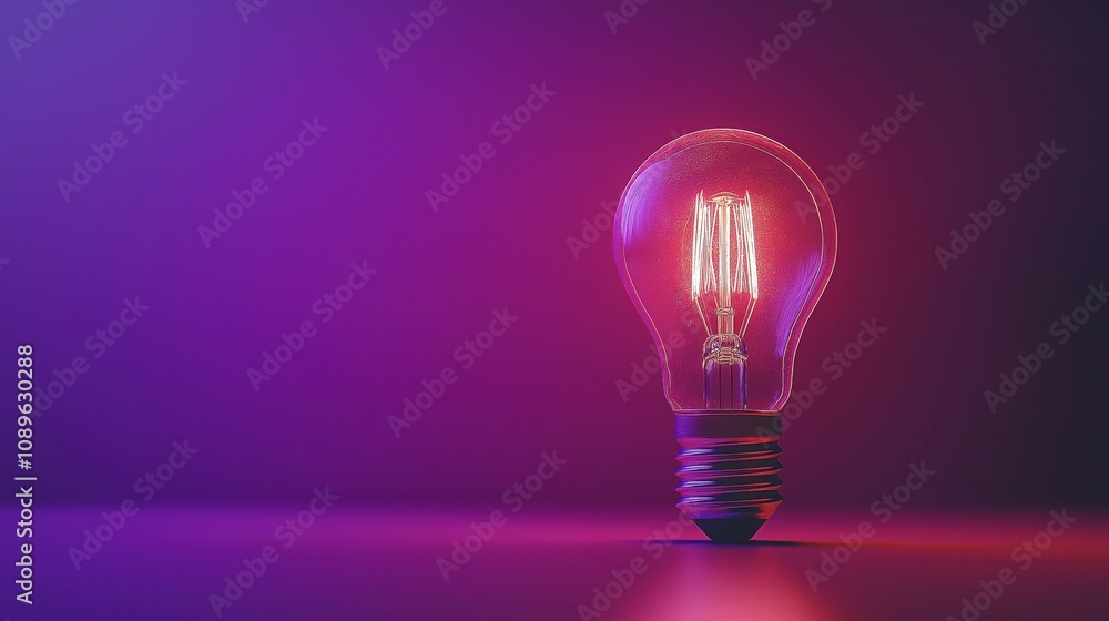 A glowing light bulb with a vibrant purple background, showcasing modern design and creativity. A glowing light bulb with a vibrant purple background, showcasing modern design and creativity.