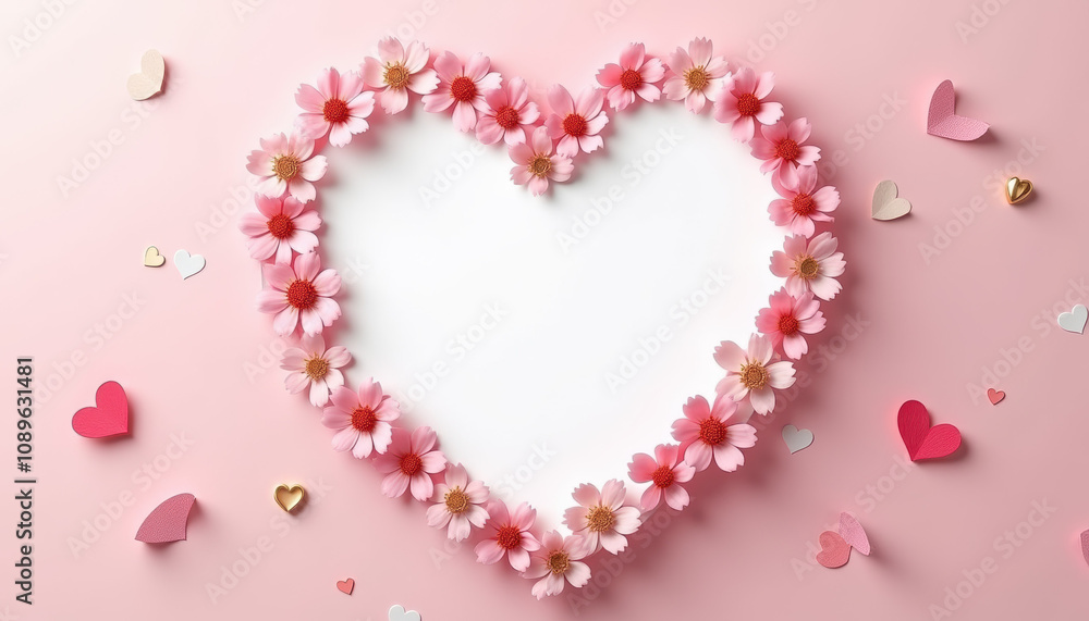 Flower petals arranged in a heart shape on a soft pink background, embodying the romantic essence of Valentine’s Day with a beautiful and heartwarming design. Flower petals arranged in a heart shape on a soft pink background, embodying the romantic essence of Valentine’s Day with a beautiful and heartwarming design.