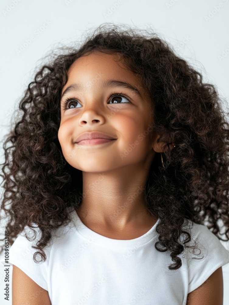 Curly-haired child gazing upwards Curly-haired child gazing upwards