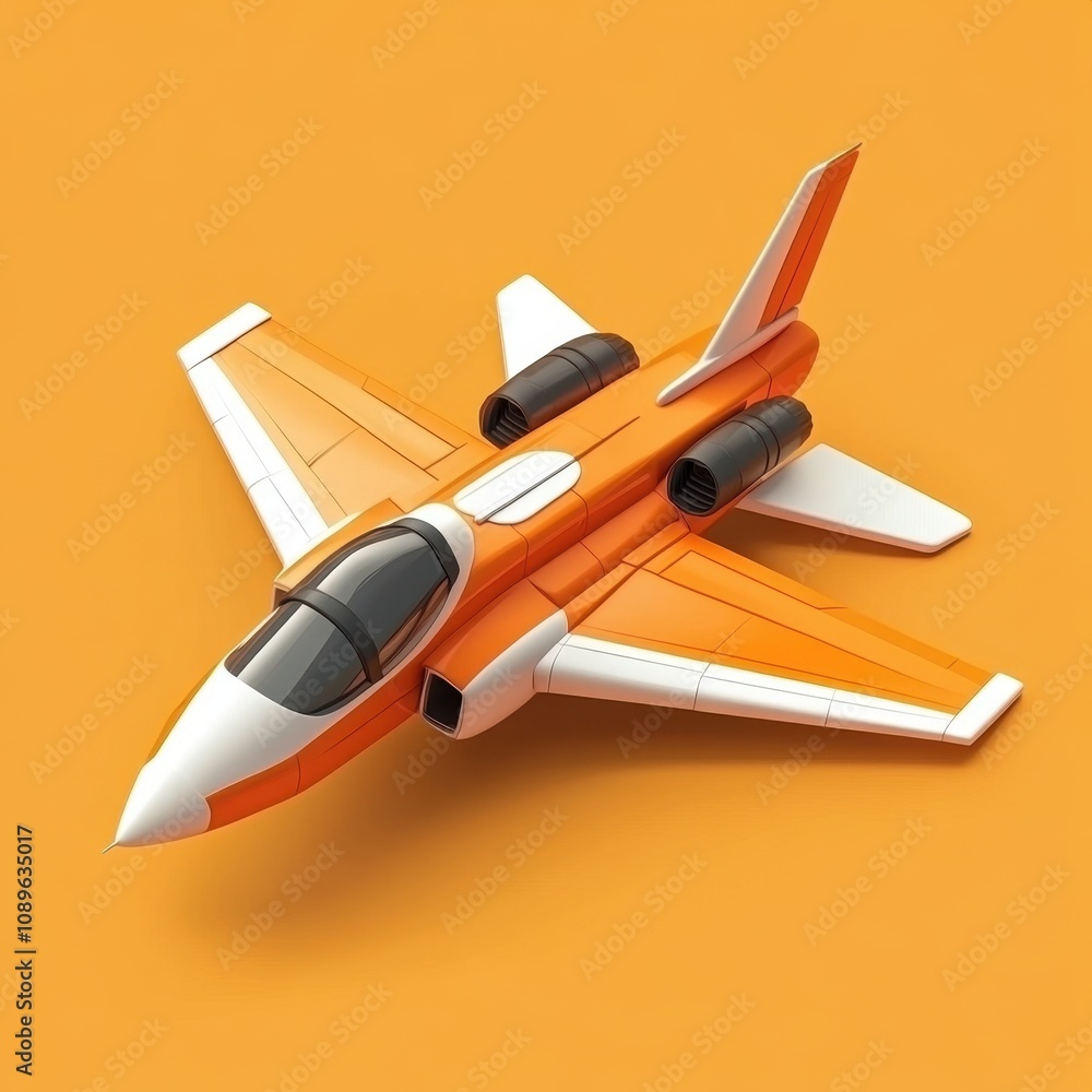 Sleek and Powerful Fighter Jet on Orange Background Sleek and Powerful Fighter Jet on Orange Background