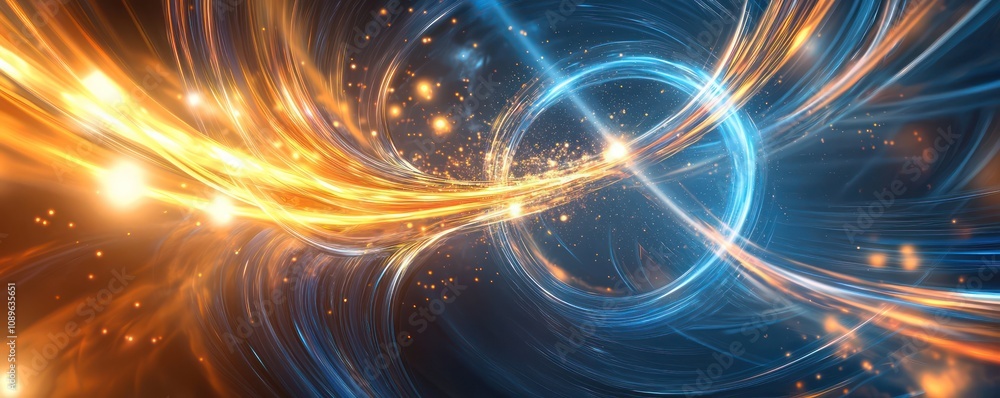 Obraz premium Cosmic Art: Glowing Particles and Dynamic Light Trails