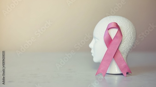 A close-up of a bald head symbol, often associated with cancer awareness, displayed against a soft background. The image emphasizes the significance of the symbol in representing strength, resilience photo